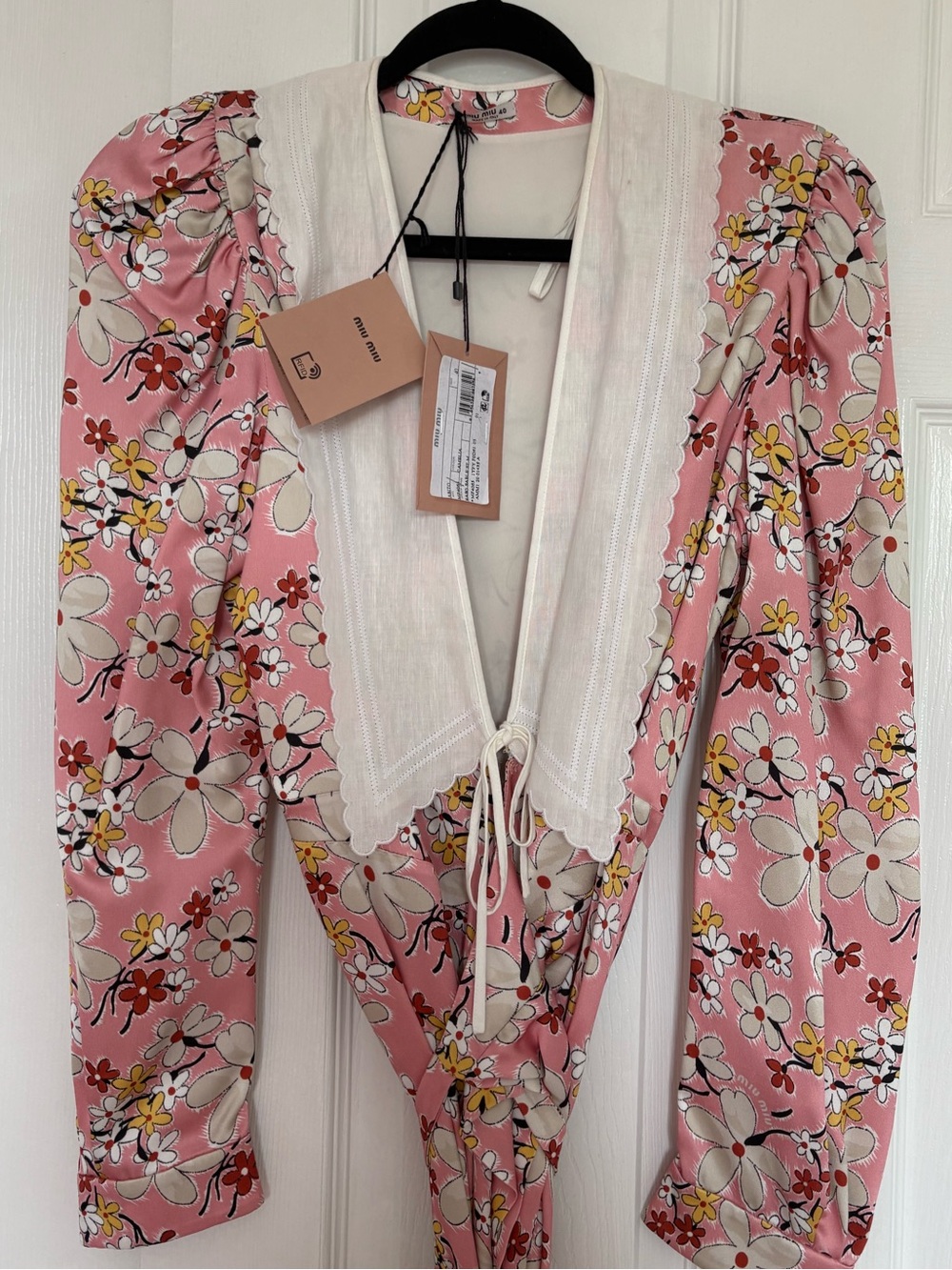 Miu Miu Pink Floral Print Dress w/ White Scalloped Collar NWT IT 40 BNWT